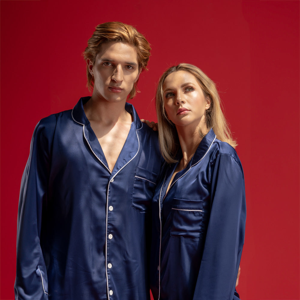 Pijama en satín de pantalón y camisa manga larga image 2