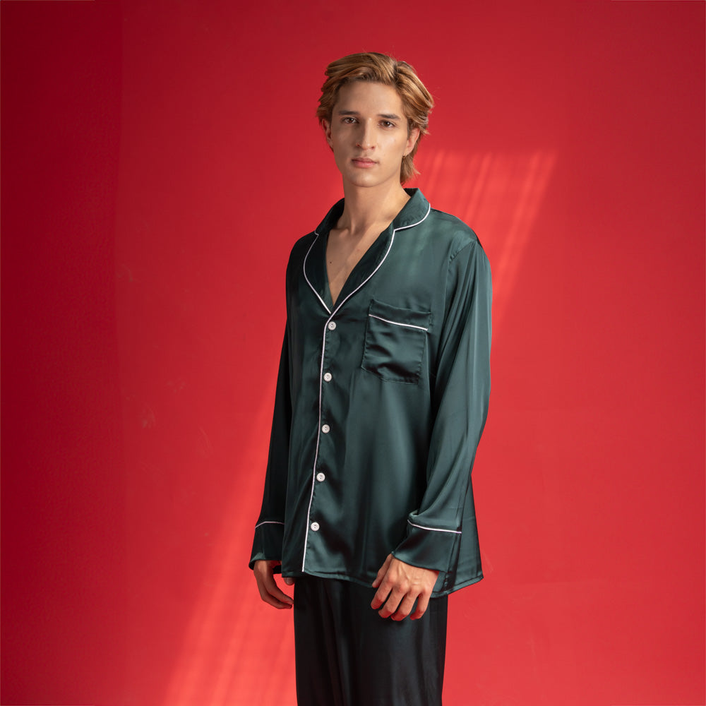 Pijama en satín de pantalón y camisa manga larga image 8