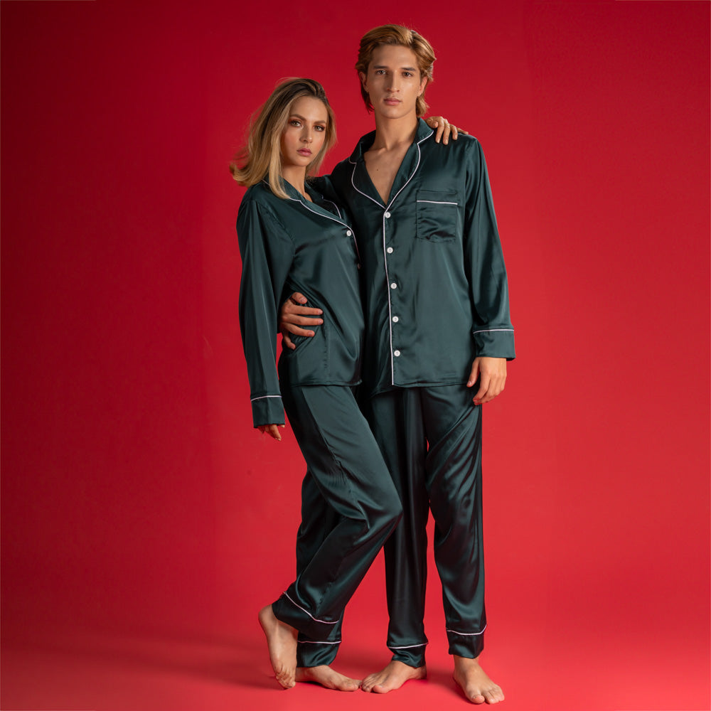 Pijama en satín de pantalón y camisa manga larga image 3