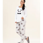 Pijama térmica bordada de panda blanca