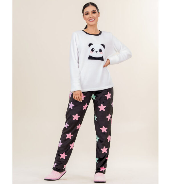 Pijama térmica bordada de panda gris