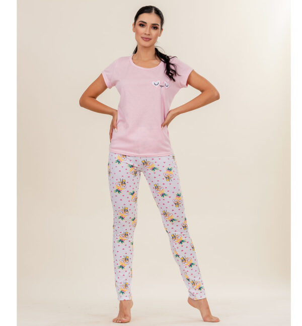 pijama de pantalón en Lycra con camiseta en algodón color rosado