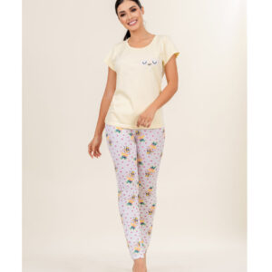 pijama de pantalón en Lycra con camiseta en algodón color amarillo