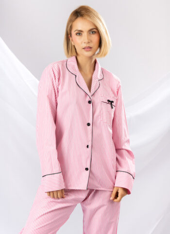 Pijama Dos Piezas en Tejido Plano con Botones
