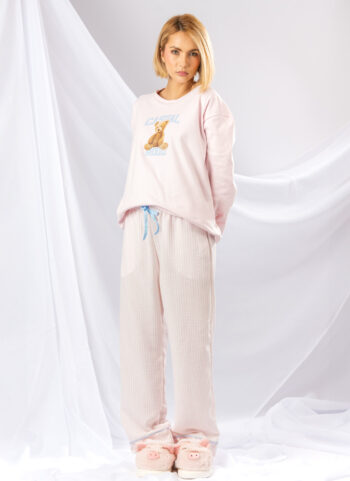 Pijama con Buzo Velvet, Pantalón Estampado de Rayas