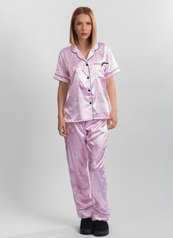 Pijama tres piezas en satín de gatos